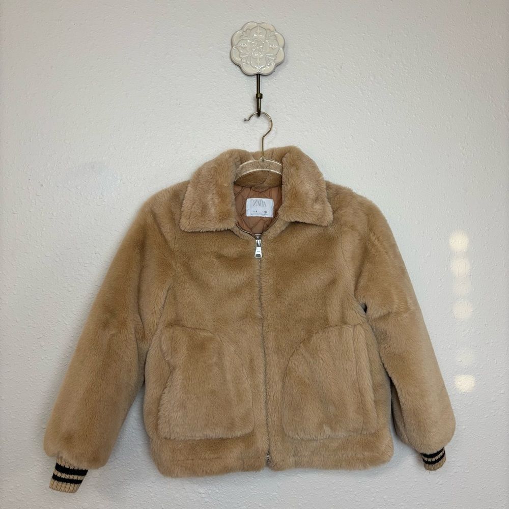 Zara Tan Faux Fur Kids Jacket Size 9